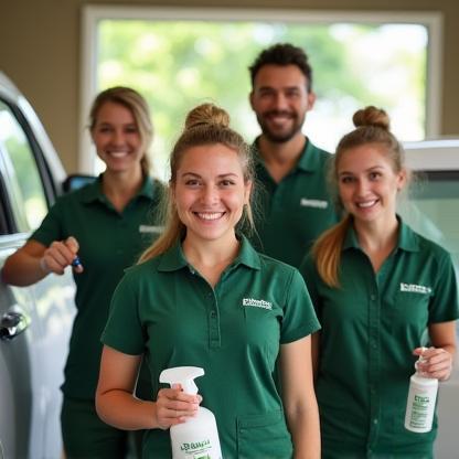 Our environmentally-conscious team at work with eco-certified products